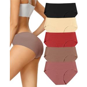 voenxe Women Seamless Hipster Underwear,Breathable Ladies Panties Bikini,No Show Briefs,Comfortable Undies for Women 5-Pack (Medium, Coffee)
