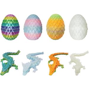 2 x 3D Printed Dragon Eggs with Mini Articulated Crystal Dragons Inside - 7in Multicolor Fantasy Decor, Collectible Figurines for Kids & Adults - Perfect Christmas Ornament & Easter Basket Gift (4PCS-02)
