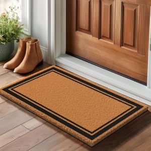 Barnyard Designs Natural Coco Coir Heavy Duty Backing Doormat - Large Cute Non-Slip Front Door Welcome Mat for Outside Entrance or Porch Entry, Brown (36" x 72" Border)