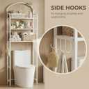 Over The Toilet Storage Rack, 3 Tier Bathroom Organizer with 4 Hooks & Paper Holder, Space Saver Metal Shelf for Bathroom Supplies, White Toilet Rack