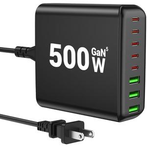 500W USB C Charger Block, 8-Port USB C Charging Station Fast Charging PD 120W PC Laptop Charger Adapter Compatible with MacBook Pro/Air/All iPad,DELL, iPhone 16/15/14/13/Pro Max/Galaxy (Black)