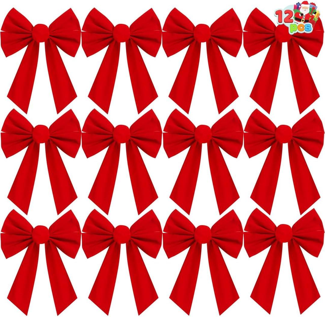 JOYIN 12 Pack Christmas Red Velvet Bows, 13" Long by 9" Wide Decorative Christmas Bows for Wreath Garland Tree Decor, Indoor Outdoor Holiday Decoration (Small)