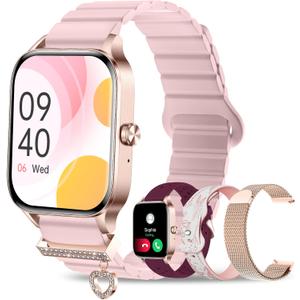 Iaret Smart Watch for Women, 4 Bands 1.85" DIY Dial Smartwatch with Bluetooth Call, Fitness Tracker with 100 Sports Modes Heart Rate Sleep Monitor Pedometer Compatible with iPhone & Android