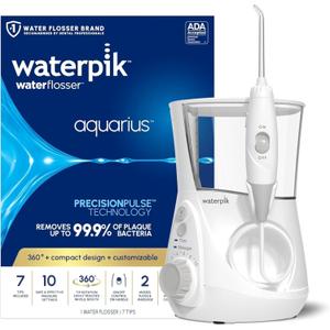 Waterpik Aquarius Water Flosser For Teeth Cleaning, Gums, Braces, Dental Care, Electric Power With 10 Settings, 7 Tips For Multiple Users And Needs, ADA Accepted, White WP-660, Packaging May Vary