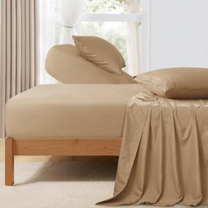 Horbaunal Taupe Split Head King Sheet Set - 4 Pieces Flex Top King Sheets for Adjustable Beds - Fits Mattress up to 16" Deep - Soft Microfiber Bed Sheets with 34" Split Flex Head