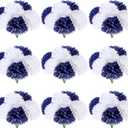 Tigeen 120 Pcs Silk Carnation Flower Artificial Carnations Fake Carnations Artificial Flowers Head for Wedding Decoration, DIY, Funeral Arrangements Wreaths Diameter 3.5'' and 6'' Stem (Blue, White)