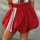 Verdusa Girl's Y2K Striped Bubble Skirt Elastic High Waisted A Line Ruffle Short Skirts (Red)