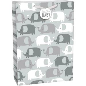 2 x Cute Gender Neutral Elephants Extra Large Gift Bag - 17" x 12.5" (1 Pc.) - Ideal for Baby Showers, Birthdays, Gender Reveal Parties, and More, 1 Count