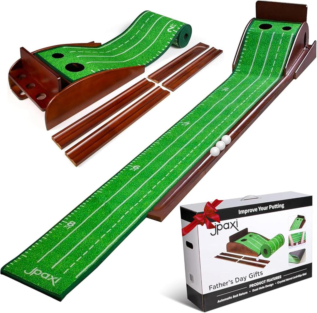 Golf Putting Mat with Auto Ball Return | Luxurious Velvet Surface | Indoor & Outdoor Putting Green for Home, Office, Backyard Golf Practice | Perfect Golf Gift for Men & Women