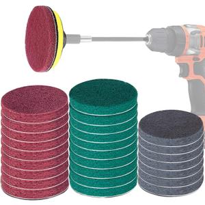 Power Scrub Pads Drill Attachment, GOH DODD 30 Pieces 5 Inch Headlight Restoration Kit Cleaning Kit Scouring Pads with Baker and Universal Shaft for Kitchen, Bathroom, Grout, Carpet, Tub, Grill,Tile (5 Inch 30 Pieces)