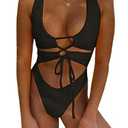 CHYRII Women's Black Sexy Cutout Lace Up Backless High Cut One Piece Swimsuit Monokini, Medium