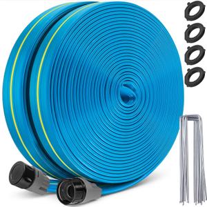 Winisok Upgrade Flat Sprinkler Soaker Hose for Garden 100FT, Heavy Duty 3-Tube Lawn Irrigation Hose with Landscape Stakes, No-Kink Flexible Watering Hose for Yard, Plants (50FT x 2packs)