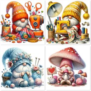 4Pcs Gnome Diamond Painting Kits for Adults,5D DIY Full Drill Diamond Art Kits for Adults,Crystal Gem Diamond Art Painting Kits for Home Wall Decor (G8248+G8249+G8250+G8251)