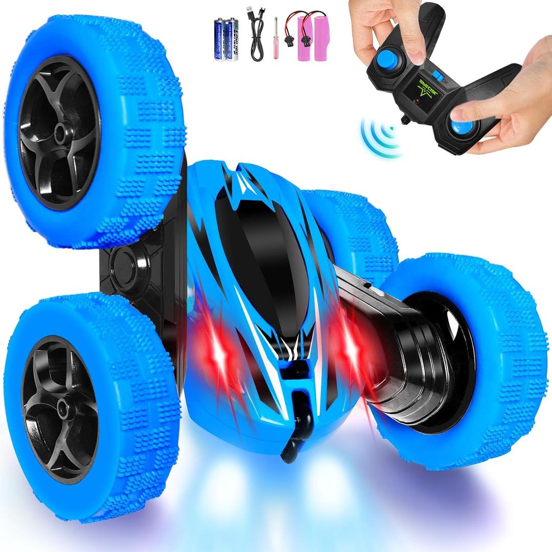FREE TO FLY Remote Control Car Boys Toys: 360 Flip Rc Cars 2.4Ghz Double-Sided Rotating Stunt Car 6 7 8 9 10 11 12 Year Old Kids Girls Outdoor Indoor (Blue)