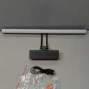 FUNCHDAY Wireless Picture Lights,Rechargeable Battery Picture Light for Paintings with Remote, Dimmable Dartboard Light with Timer,16“ Full Metal Art Light for Wall Frame Portrait Black