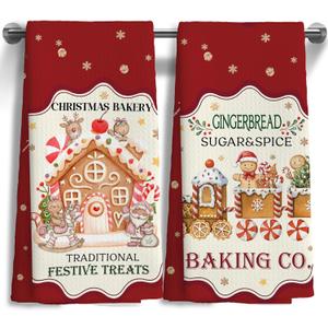 Christmas Gingerbread House Kitchen Towels Set of 2 Kitchen Towels,Gingerbread Man Train Dish Towel for Kitchen Bathroom Indoor Home Decor16x24 Inch