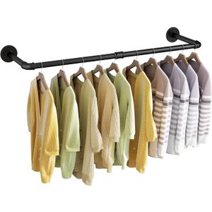 Wall Mounted Clothes Rack 24in, Industrial Pipe Wall Mount Clothing Rack, Heavy Duty Iron Garment Racks, Space Saver Multi-purpose Hanging Rod for Laundry Room, Closet Storage, 1 Pack