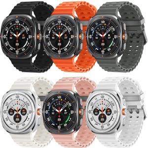 6 Pack Marine Silicone Band for Samsung Galaxy Watch Ultra Bands 47mm Men/Women,Waterproof Soft Sport Strap Compatible with Samsung Watch Ultra Band for Men/Women Breathable Replacement Correa Reloj (04-Black/Orange/Grey/Starlight/Pink Sand/White)