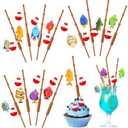 Juinte 48 Pcs Fishing Birthday Party Decorations Included 24 Fish Cupcake Pole Picks and 24 Bobbers Little Fisherman Fishing Themed Party Supplies for Cake Topper Birthday Cocktail Decoration