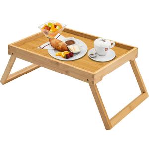 Bamboo Bed Tray Table with Foldable Legs, Breakfast Tray, Laptop Desk for Bed or Sofa,Serving,TV Table Kitchen, Eating,Working, Reading (Beige)