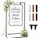 Wedding Welcome Sign Stand, 50" (127 cm) Standard Height - Black Metal Sign Holder with 6 Leather Straps, Easel Stand for Seating Charts & Event Décor
