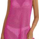 ATOG Swimsuit Coverup for Women 2025 Summer Sleeveless Bathing Suit Dress Crochet Beach Outfits Knit Swimwear(Rose, M) 