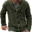 Mens Cable Knit Cardigan Sweater Shawl Collar Loose Fit Chunky Long Sleeve Casual Cardigans Winter Sweater Jacket Dark green L
