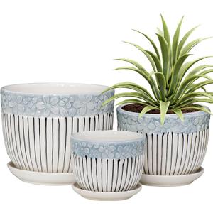Ton Sin Grey Flower Pots,Texture Planter for Indoor Plants Set of 3 Ceramic Flower Pots with Saucer,Cute Garden Pots Succulent Pots3 Pack,Grey (6.7"+5.5"+4.1", Gray) Ton Sin Grey Flower Pots,Texture Planter for Indoor Plants Set of 3 Ceramic Flower Pots with Saucer,Cute Garden Pots Succulent Pots3 Pack,Grey (6.7"+5.5"+4.1", Gray)