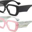 AIEYEZO Thick Frame Blue Light Glasses Men Women, Fashion Square Computer Eyeglass Anti Eyestrain & Prevent Headache 2 Pack (Black + Pink)