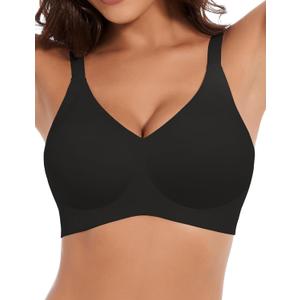 Womens Comfortable Seamless Wireless Bra No Underwire T Shirt Full Coverage Sleep Bralettes Push Up Supportive Everyday Bras (Medium, Black)