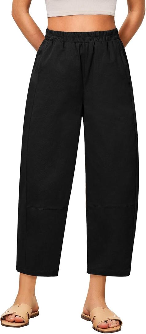 GRAPENT Casual High Waist Wide Leg High Waisted Pants for Women Slacks for Women High Waisted Elastic Waist Pull On Pants Color Black Large Size 12 to 14