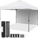 Yaheetech 10x10 Pop up Canopy Tent w/1 Sidewall, Instant Commercial 150D Silver Coated Fabric Outdoor Instant Tent w/Wheeled Bag, 4 Sandbags, 8 Stakes & 4 Ropes for Parties, Camping, Beach, White