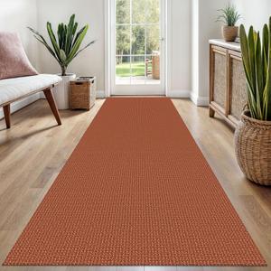 EARTHALL Woven Runner Rug 3x8 Ft Washable Runners for Hallways Wide Non Slip Rubber Backed Kitchen Runner Braided Indoor Floor Carpet for Entryway, Hallway, Kitchen, Bedroom, Rustic Orange/Tan