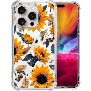 Case for iPhone 16 Pro Max,Vintage Sunflowers Clear Cases Pattern Cute Cover for Girls Men Slim Thin Soft Shockproof PhoneCase