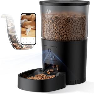 IMIPAW Automatic Cat Feeder with Camera - AI Pet Recognition & Recording, Night Vision, 5G WiFi APP Remote Control, Two-Way Audio & Desiccant Bag, Timed Programmable Food Dispenser for Small Pets (Black)