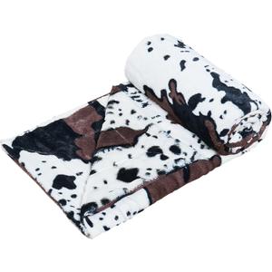 Home Soft Things Cow Print Blanket Throws Animal Black White Brown Throw for Chair Bedroom Living Room Sofa Couch Bed Outdoor Double Sided Faux Fur Fleece Soft Cozy Throw Blanket, 50" x 60"