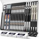 Nicpro 35PCS Art Mechanical Pencil Set, 3 PCS Metal Drafting Pencil 0.5 mm & 0.7 mm & 0.9 mm & 3 PCS 2mm Lead Holder (6B 4B 2B HB 2H 4H Colors) For Sketching Drawing With 20 Tube Lead Refills Case