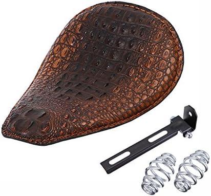 HANSWD 12" Heavy Duty Brown Gator Emboss Leather Driver Solo Seat with Chrome Barrel Spring For Sportster Bobber Chopper