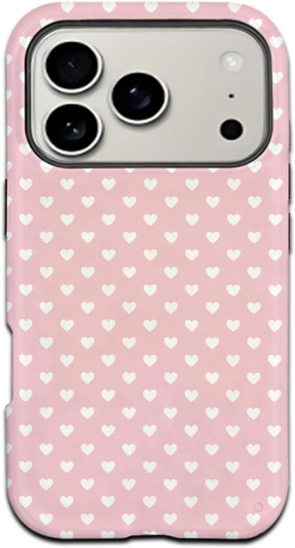 MIFEDUCT Dual Layer Case for iPhone 17 Pro Max Glossy Cute Love Heart Design 17 Pro Max Case Women Girls Slim TPU and Hard PC Shockproof Protective Phone Cover 6.9", Pink