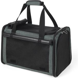 YUDODO 25lbs Cat Carrier Lightproof Soft Sided Pet Carrier for Large Cat & Small Dog Airline Approved Travel Puppy Carriers with Side Pockets & Reflective Mesh Foldable Portable for Outdoor Grey Green
