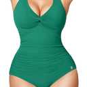 Popilush Tummy Control Shapewear Swimsuit One Piece Bathing Suit for Women Twist Front Ruched Swimwear, XXL