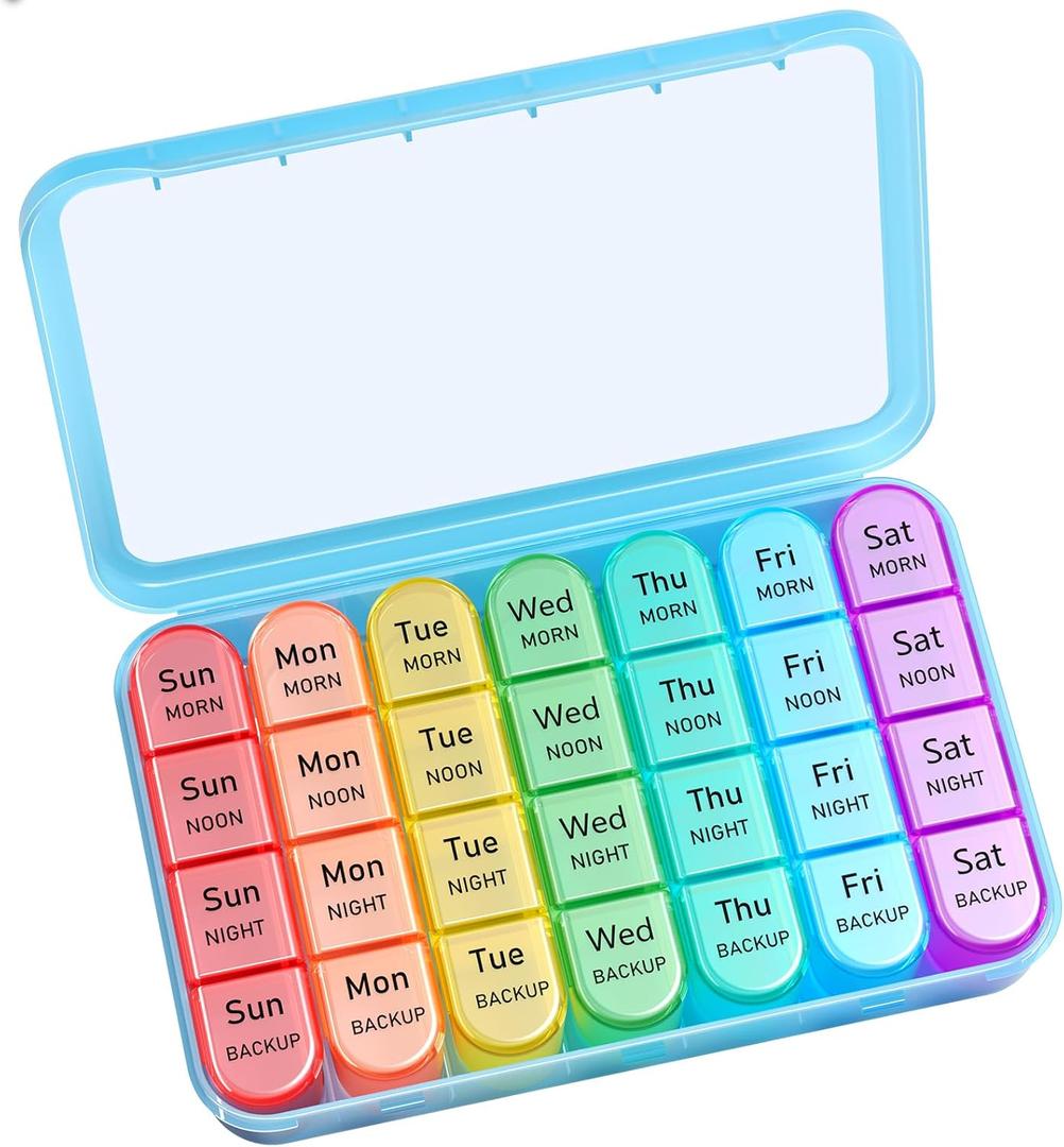 Daviky Pill Organizer, Daily Pill Box 7 Day, Weekly Pill Organizer 4 Times a Day, Large Travel Pill Case with 28 Compartment to Hold Medicine, Vitamin and Supplement (Blue)