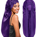 BONNET QUEEN Extra Long Braid Bonnet for Sleeping Silky Satin Foldable Weave Locs Curly Wigs Extensions Hair Tie Band Large 30" Purple