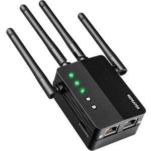 WiFi Extender, WiFi Booster, Cover up to 12880 sq.ft & 105 Devices, 1200Mbps Wall-Through Strong WiFi Booster, Dual Band 2.4G and 5G, with Ethernet Port & AP Mode, 4 Antennas 360 Full Coverage