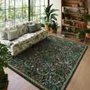 Lahome Claude Floral 5x7 Washable Living Room Rugs, Green Area Rugs for Bedroom Rubber Backed, Botanical Thin Stain-Resistant Carpet for Dining Room, Guestroom, Kids Room, Living Room Decor