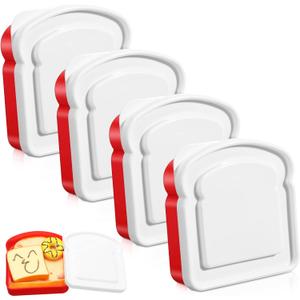 Didaey 4 Pcs Sandwich Containers Box for Lunch Toast Shape Food Storage Reusable Plastic Sandwich Holder Red White Kids or Adult Lunch Box for Bread Snack Meal Food Storage,14 oz