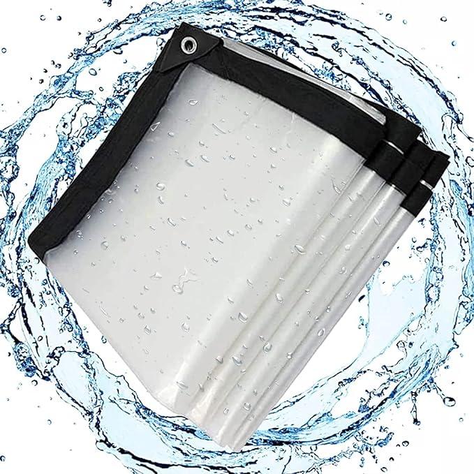 7x16 ft Heavy Duty Tarps, Clear Tarp Cover Waterproof, Clear Vinyl Tarps with Grommets, for Patios, Multipurpose Protective Cover 