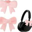 2 x 2 Pack Pink Bow Headphone Decorations, Adjustable Silicone Earphone Charms for Girls, Kawaii Headphone Accessories, Compatible with Most Headphones & Earphones