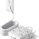 15Ft Long Extension Cord, Surge Protector Power Strip with 8 Outlets & 4 USB Ports (2 USB C), Flat Plug Power Strip Wall Mountable, Desk Charging Station for Home Office, College Dorm Room Essentials (White)