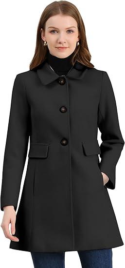 Allegra K Women's 2025 Coat Winter Classic Vintage Mid-Length Lapel Collar Single Breasted Overcoat M